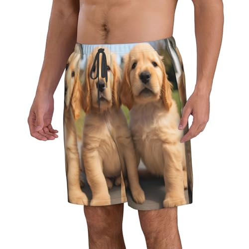 Three Cute Little Dogs Men's Beach Pants-Quick-Dry & Comfortable Mens Beach Shorts for Men, Perfect for Surfing and Everyday Wear White2