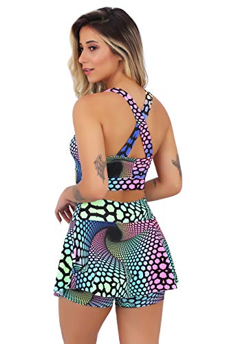 Kit 5 Conjuntos Fitness Feminino Short Saia Rodado e Top Cruzado Roupas Para Academia Ginástica (G)