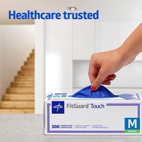 Image of Medline FitGuard Touch Nitrile Exam Gloves, 300 Count, XSmall, Powder Free, Disposable, Not Made with Natural Rubber Latex, Excellent Sense of Touch for Medical Tasks, Durable for Household Chores