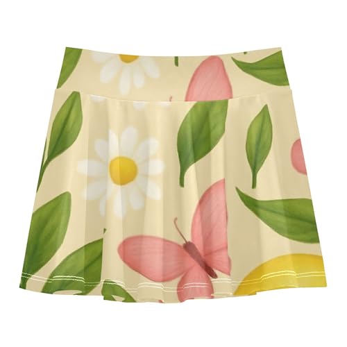 Joisal Toddler Tennis Skirts White Daisies Yellow Lemons Girls' Shorts Athletic Skorts Funny Girl Skort 4t