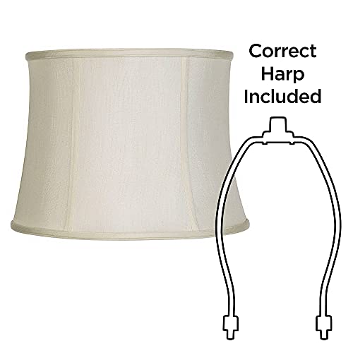 Set Of 2 Creme White Medium Drum Lamp Shades 14" Top X 16" Bottom X 12" High (Spider) Replacement With Harp And Finial - Imperial Shade #TOP5