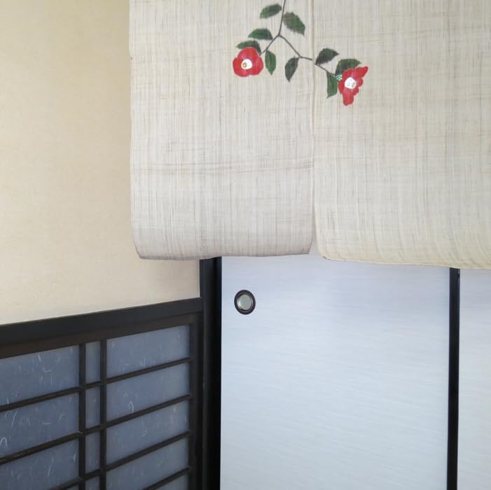 Amazon｜羅工房 麻のれん：椿に目白（冬のれん）/約72×100cm 暖簾/和風