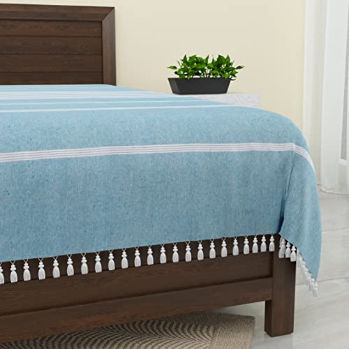 Image of 210 TC Handmade Double Bedsheet | Without Pillow Cover | Handloom Cotton Bedsheets for Double Bed | Bed Sheet Size (90X100 Inches, 7.5 x 8.3 Feet | Smalt Blue)