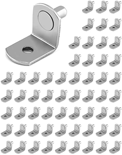 QWORK® 60 Piezas Clavijas de Soporte de Estante, 5mm forma L Soporte Estante de Niquelado para Estante de Madera o Cristal