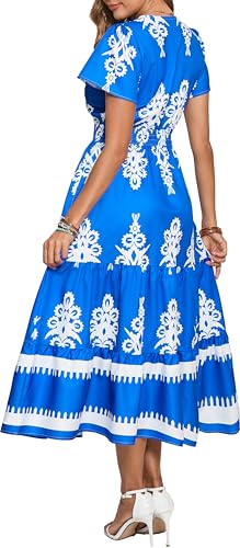 Image of Floral Print Dress for Women Boho Long Dresses Flowy A line Dresses Fit for Office and Casual Vacation Cocktail Party Prom