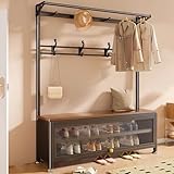 BVDHASDBT Perchero Con Banco Y Zapatero, Con Estante De 2 Niveles, Perchero Largo, Cojín De Asiento Cómodo Y De Alta Resistencia.(Black,60cm)