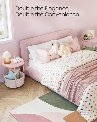 Image of VASAGLE LILEA Collection - Small Round Side End Table, Modern Nightstand with Fabric Basket, for Living Room, Bedroom, Set of 2, Jelly Pink and Cream White ULET225SA01S