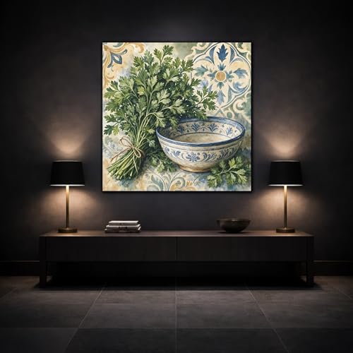Impression sur toile persil et bleu de qualite supérieure 40x40 cm