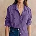Heart Print Blouses for Women Roll Up Long Sleeve V Neck Collared Shirts Cotton Linen Fashion Dressy Tops Purple