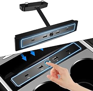 4 in 1 USB LED Hub Center Console Smart Charging Port Multiport Adapter Accessories Compatible with Tesla Model 3 Model Y 2021 2022