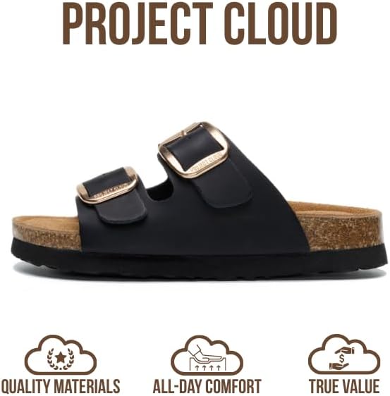 Project Cloud 100% Genuine Leather Kids Sandals - Non Slip and Lightweight Beach Sandals for Girls with Memory Foam Insole & Cork Footbed Slides for Kids - Boys & Girls Footwear (Little Santorini) - Image 4