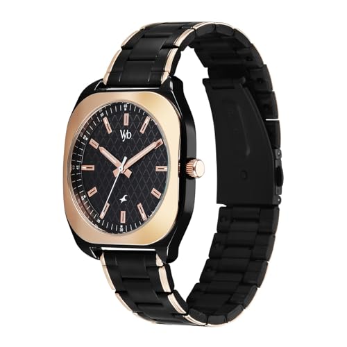 Image of Fastrack Vyb 6.0 Aviator Quartz Black Shaped Dial Men's Watch | Stainless Steel Strap Material Analog | Guys Analog Watches - FV30034KM02W