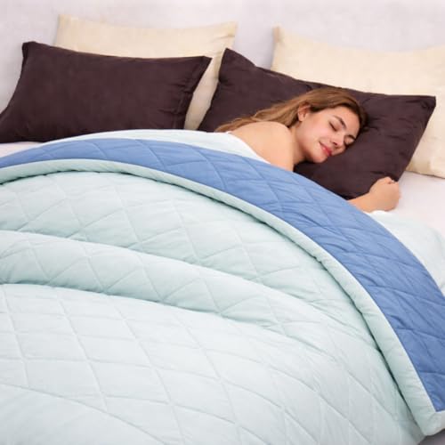 Image of King Size Comforter for Double Bed, 220 GSM Soft Microfiber AC Blanket, All Season Lightweight Reversible Bed Quilt, Premium Bedding, 90 x 100 Inch, Blue-Light Blue