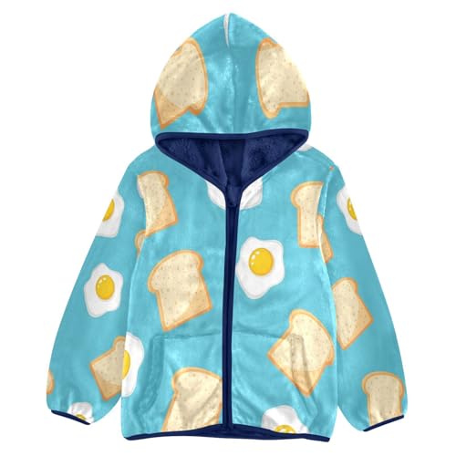 Toast and Eggs Pattern Toddler Fleece Jacket Girl Boys Hooded Fleece Jacket Coat Warm Outwear Zip-up 3-10T