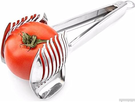 Multiuse Tomato Slicer Lemon Cutter Handheld Round Fruits Tongs Stainless Steel Onion Holder Firm Grip Durable Safe Kitchen Slicing Shredding Potatoes Round Fruits Vegetables Tools Kitchen Cutting Aid