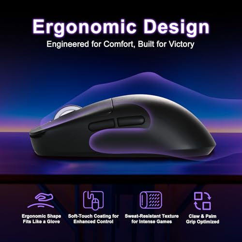 Image of R1 SE+ Gaming Mouse, 18000 DPI, High-Precision PAW3395SE Sensor,55g Lightweight,Three Connection Modes Wireless Mouse, Programmable Ergonomic Mouse Suitable for Laptops /PC /Mac (Black) | High-Precision PAW3395 SE Sensor,55G Lightweight,2.4G /BT5.0 /USB-C , Programmable Ergonomic Mouse Suitable for Laptops /PC /Mac