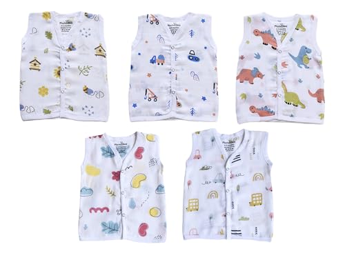 Image of MamaBee Organic Cotton Muslin Button Jabla | Printed Jabla | for Boys & Girls | Soft & Comfortable Baby Products | Sleeveless Vest | Snap Button Jabla |