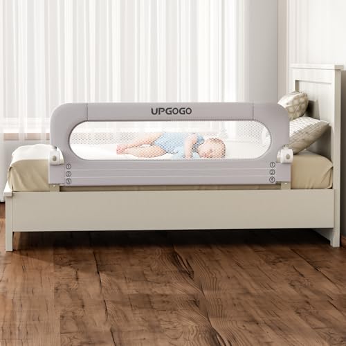 UPGOGO Folding Bed Rail for Toddlers,Baby Bed Rail Guard with Reinforced Anchor Safety System,Fit Bunk,Full Size,Queen,King,Twin(Grey,59'x23.6')