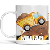 Kids Personalized Construction Trucks Mug Customize with Child's Name | Lightweight Unbreakable Cup...