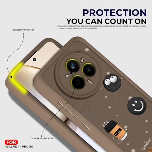 Image of AESTMO Back Case Cover for Realme 14 Pro 5G | Cute Fun Cartoon 3D Ball | Coffee Silicone Case | Full Body Protection | Camera Protection Back Cover for Realme 14 Pro 5G (Brown)