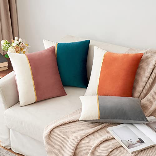 Miulee Pack Of 2 Decorative Patchwork Velvet Throw Pillow Covers With Gold Leather Square Soft Solid Pillowcases Couch Pillows Cushion Covers For Bed Sofa Living Room 12 X 12 Inch Jam #TOP2