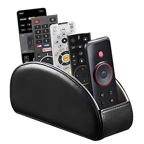 Arniche PU Leather Remote Control Holder with 5 Compartments - Storage Tray & Desktop Organizer for...