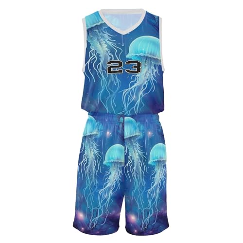 FLildon Sea Jellyfish Boys Basketball Jersey Set Tank Top Shorts Tracksuit Sport Training Suit for Kids