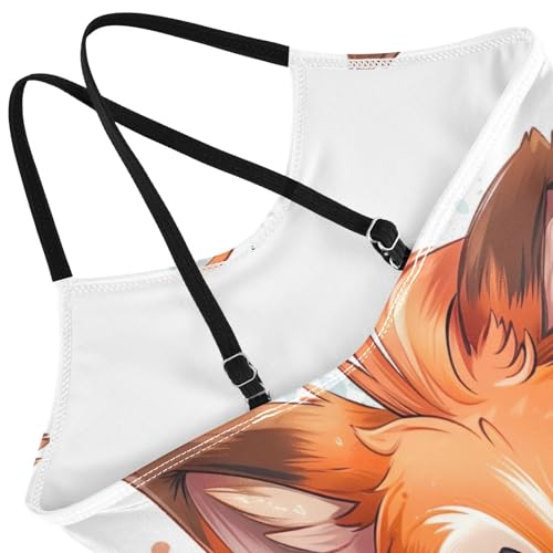 Girl Bathing Suits 3-10 Y Beach Apparel, Cute Cartoon Fox Flowers4