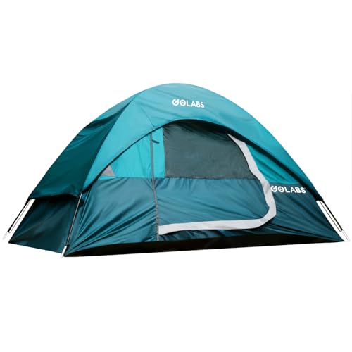 Golabs CT1 2 Person Camping Tent, Easy Set Up in 3 Mins, PU1500mm Waterproof w/Mesh Top & Door with Ventilation, Lightweight 4.4lbs Portable Family Tent with Carry Bag &Interior Storage Pockets &Hook