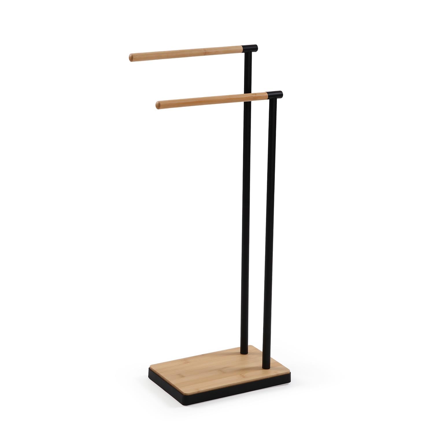 Versa Toallero Doble Bambu Negro, Estilo Moderno y Minimalista, 78.5X36.8X18.5 Cm, Bambú y Hierro, Negro