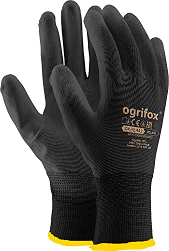 Lot de 24 paires de gants de travail en nylon avec revêtement PU noir pour jardinage, constructeur, mécanicien