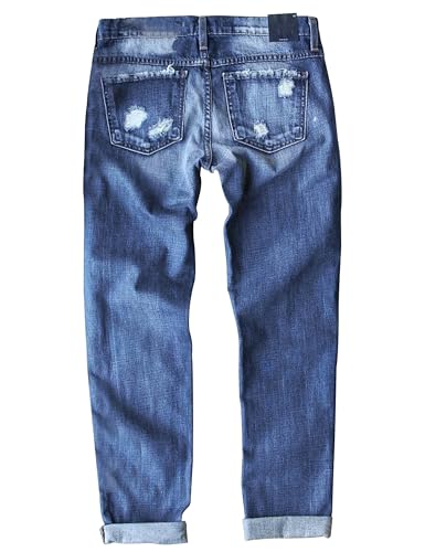 Ripped Patch Jeans for Womens Plaid Patch Boyfriend Skinny Distressed Casual Denim Pants with Hole3