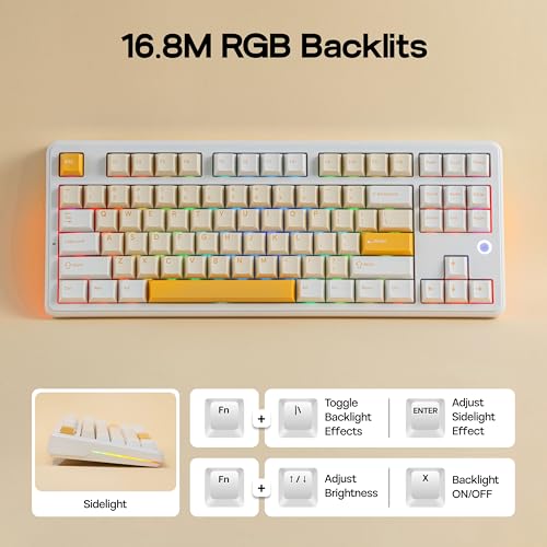 Image of MechLands AJAZZ AK870 V2 TKL Gasket Mechanical Keyboard, BT5.0 /2.4GHz /USB-C Wireless Gaming Keyboard with 10000mAh Battery, RGB Backlits, 5-Layer Padding, NKRO for Win /Mac (White Yellow)