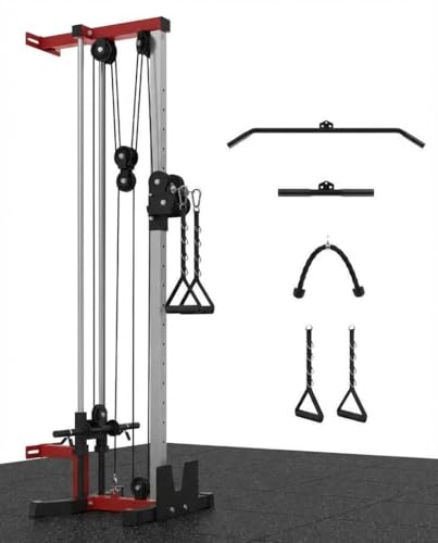 Wall Mount Cable Machine, Dual Pulley Cable Crossover & LAT Pulldown System for Home Gym with 19 Adjustable Positions, Tricep Rope, LAT Bar & Footboard, Space-Saving Garage Fitness Equipment