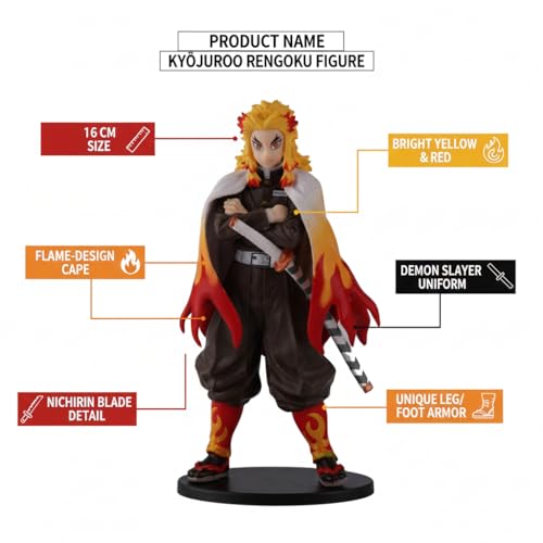 Image of Kyojuro Rengoku Action Figure 16 CM Demon Slayer Anime Collectibles | Anime Action Figure PVC Collectible for Fans & Adult - Kyojuro Rengoku - 16 CM
