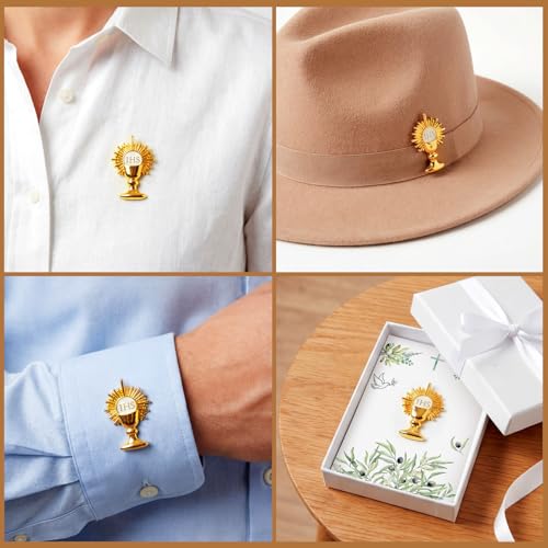 Image of Yinkin 24 Pcs Catholic Pins First Communion Lapel Pins Gold Toned Gifts Bulk Minister Catholic Religious Medal Christian Jewelry First Holy Communion Gifts Inspirational Spiritual Stuff