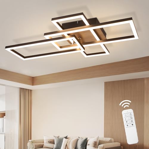 Plafonnier LED salon dimmable avec télécommande en bois noir moderne pour chambre à coucher