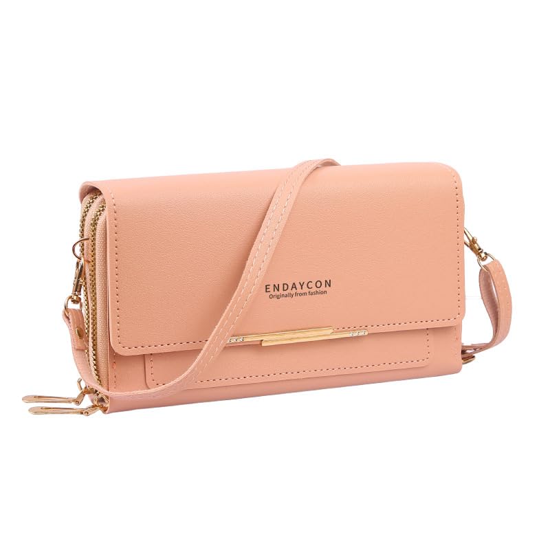 Bolsa transversal pequena para mulheres, bolsa para celular, bolsa de ombro feminina, carteira com compartimentos para cartão de crédito, Rosa claro