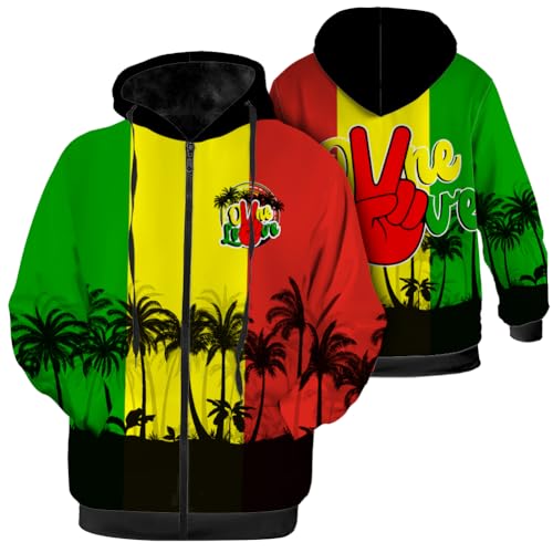 Rasta Jacket for Men Women Reggae Rasta Coat Hoodied Sweatshirts Zip Up Hoodies