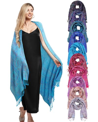 Chuarry 10 Pcs Paisley Pashmina Shawls and Wraps Bulk for Women Soft Tassels Scarves for Evening Wedding Gift All Season