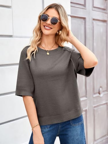 Image of ZDC Women's Short Sleeve Sweaters 2026 Fall Lightweight Loose Fit Knit Pullover Tops