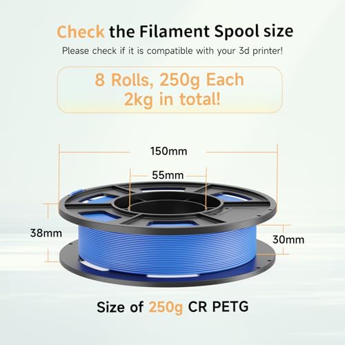 Image of CREALITY PETG Filament Bundle, 8 Colors Total 2kg, 1.75mm 3D Printer PETG Filament, Individually Vacuum-Sealed, Fit for Most FDM 3D Printers, Black+White+Grey+Tansparent+Red+Blue+Green+Orange