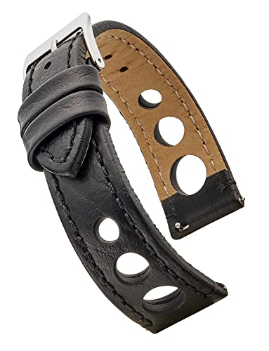 STUNNING SELECTION Hand made genuine full grain leather watch strap with quick release spring bars - Black - 18mm