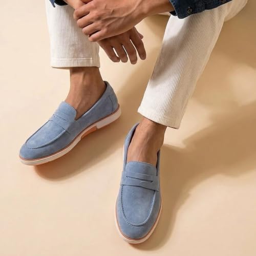 Image of HAYES LONDON Italian Suede Leather Loafers for Men | Casual Slip-On Shoes | Breathable & Lightweight Summer Wear | Comfortable Walking Shoes