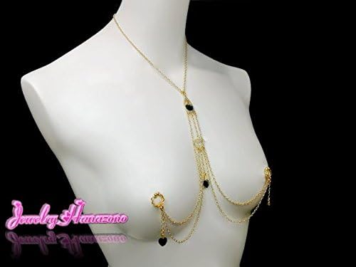 【Jewelry Hanazono】ニップルネックレス ハートチェーン ゴールド&ブラック ジェット 乳首アクセサリー シルバー92