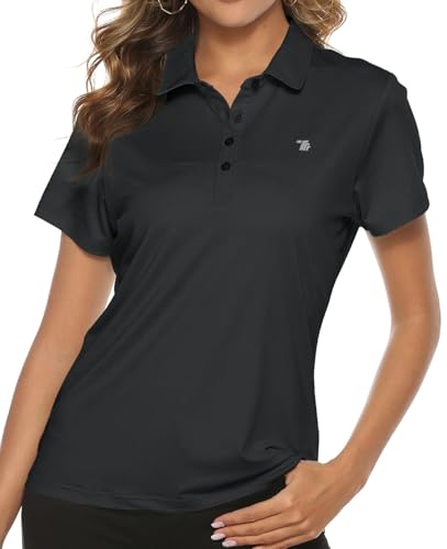 TBMPOY Golf Polo Shirts for Women Short Sleeve T Shirts Lightweight Athletic Ladies Plus Shirt Quick Dry 4-Button Update Grey L