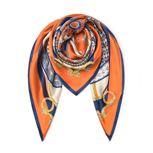 SHIROUYU 100% Mulberry Silk Scarf - 35 x 35 Square Lightweight Womens Silk Shawl - Headband Gift Packed
