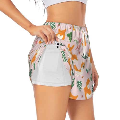 Short de yoga double couche opaque blanc femme motif Corgi Large