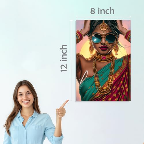 Image of SiddArtify Stylish Women in Sarees Art Print Set - 300GSM Board - 8x12 Inch - Pack of 6 Wall Room Decoration art Poster Prints