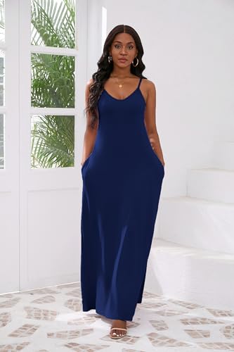 Image of vunahzma Womens Casual Fashion Sleeveless Plus Size Loose Long Sexy Maxi Dress with Pockets